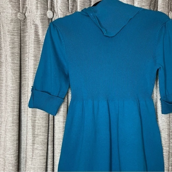 Take Out Turquoise Turtleneck Button Accent Elbow Length Sweater Dress Large - Picture 13 of 14
